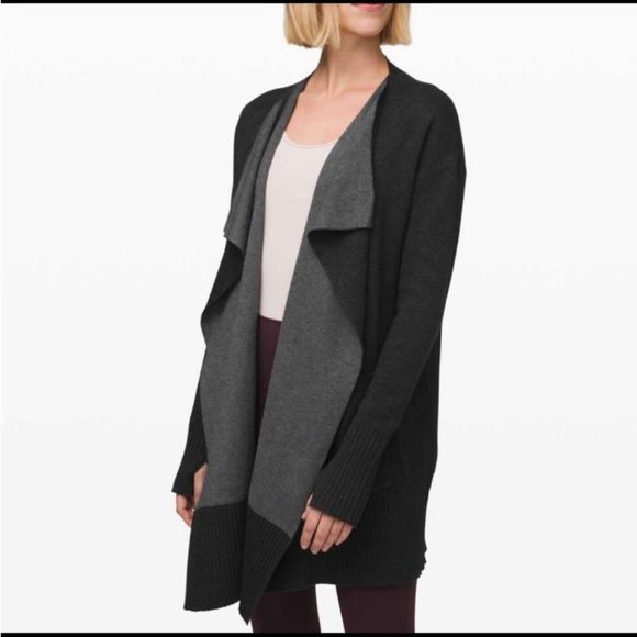 lululemon athletica Sweaters - LULULEMON Still Lotus Wrap (reversible) Black & Gray Open Cardigan Sweater